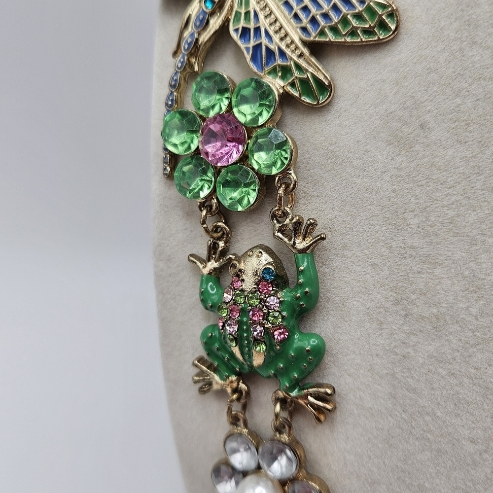 VINTAGE Ornate Rhinestone Dragonfly Cicada Butterfly Ribbon Statement Necklace - Picture 6 of 9